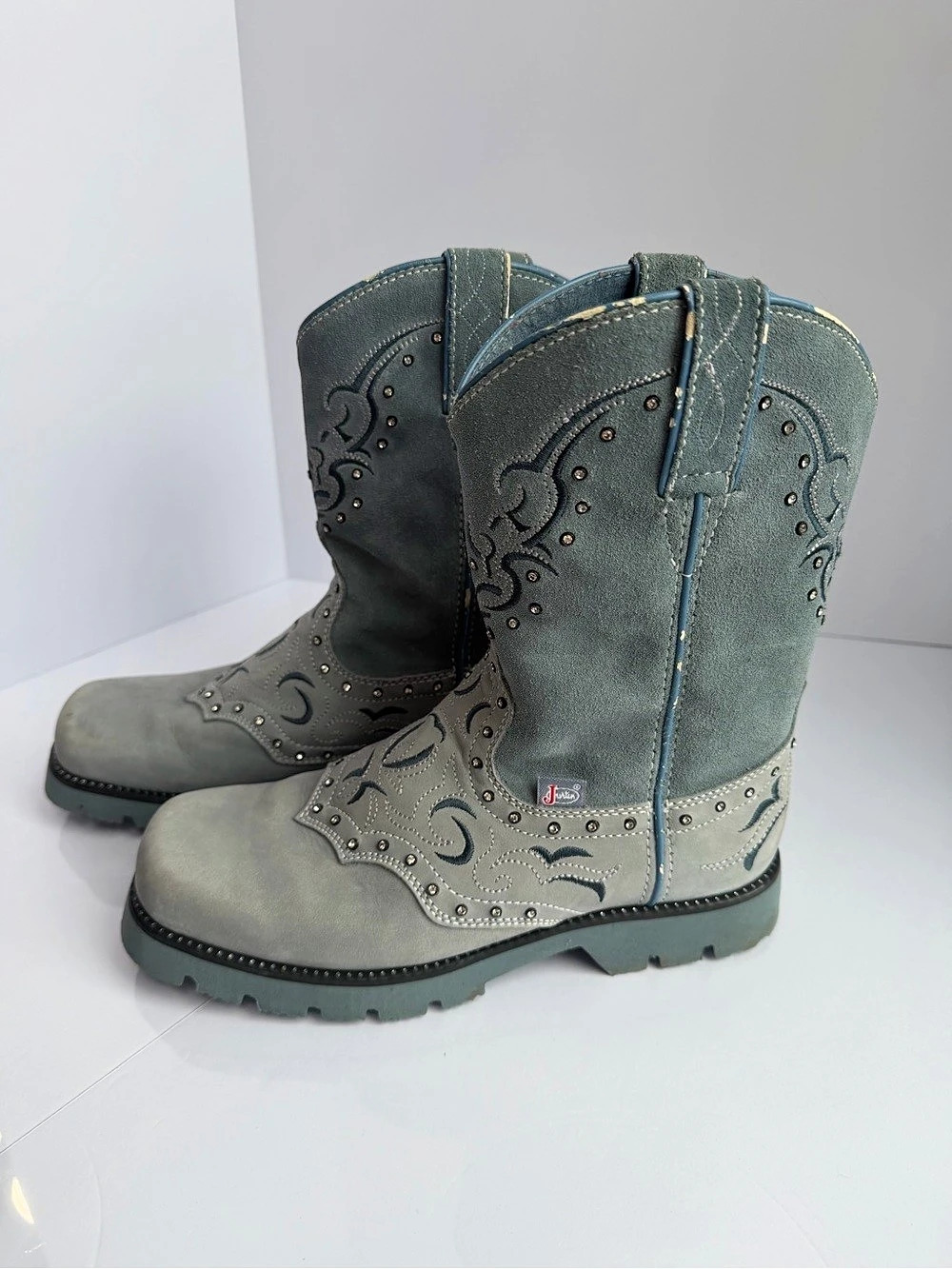 Justin Boots Gypsy L8030 Studded Suede Western Work Boots 9B EUC